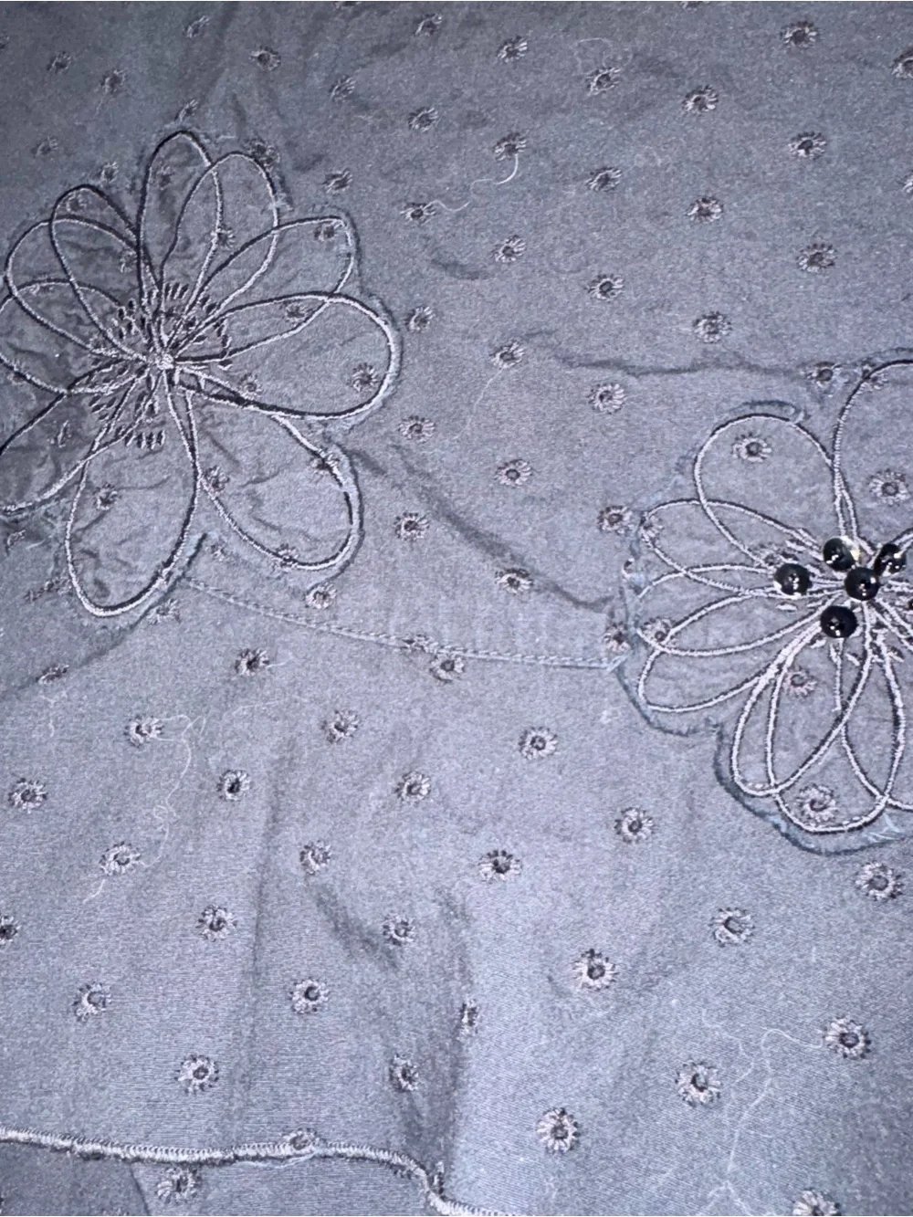 Koret Black A-Line Skirt with Floral Appliqués and Tiered Ruffle Hem
